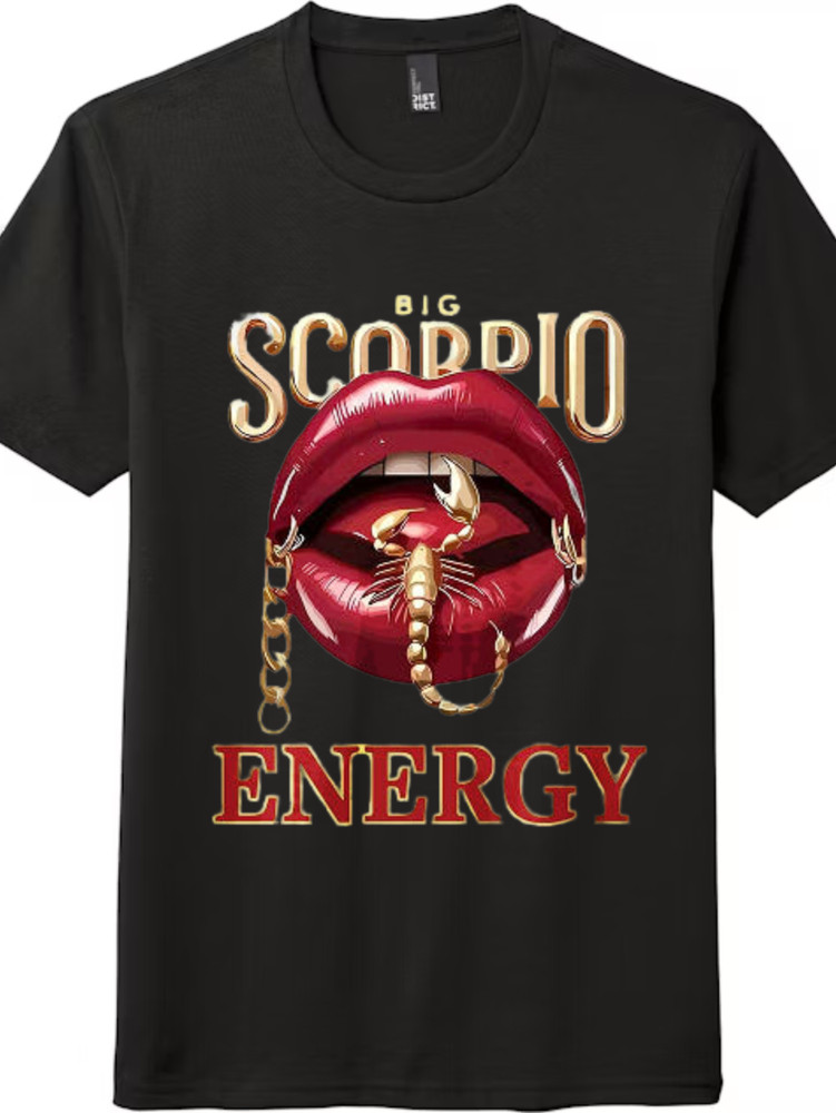 Big Scorpio Energy Zodiac T-Shirt | Gold Scorpion & Lips, Unisex Black/White