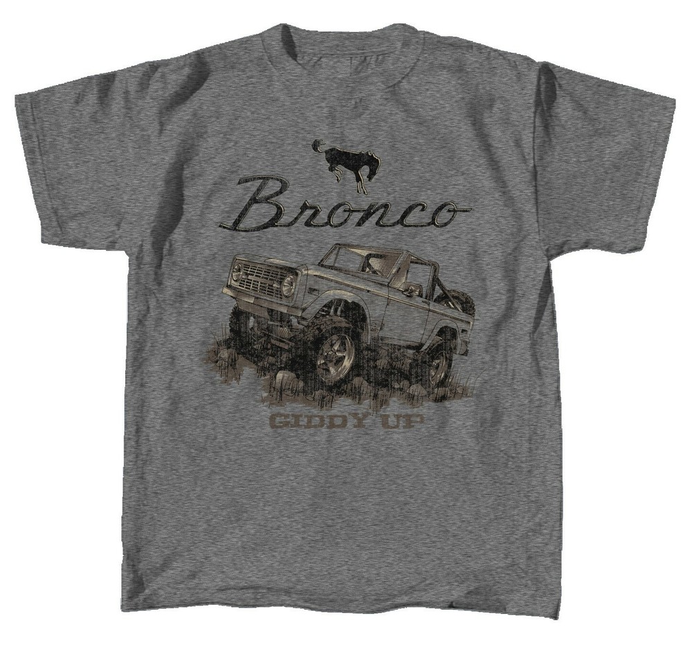Joe Blow T’s Ford Bronco Men’s T-Shirt Gray Giddy Up 1st Gen Official Licensed