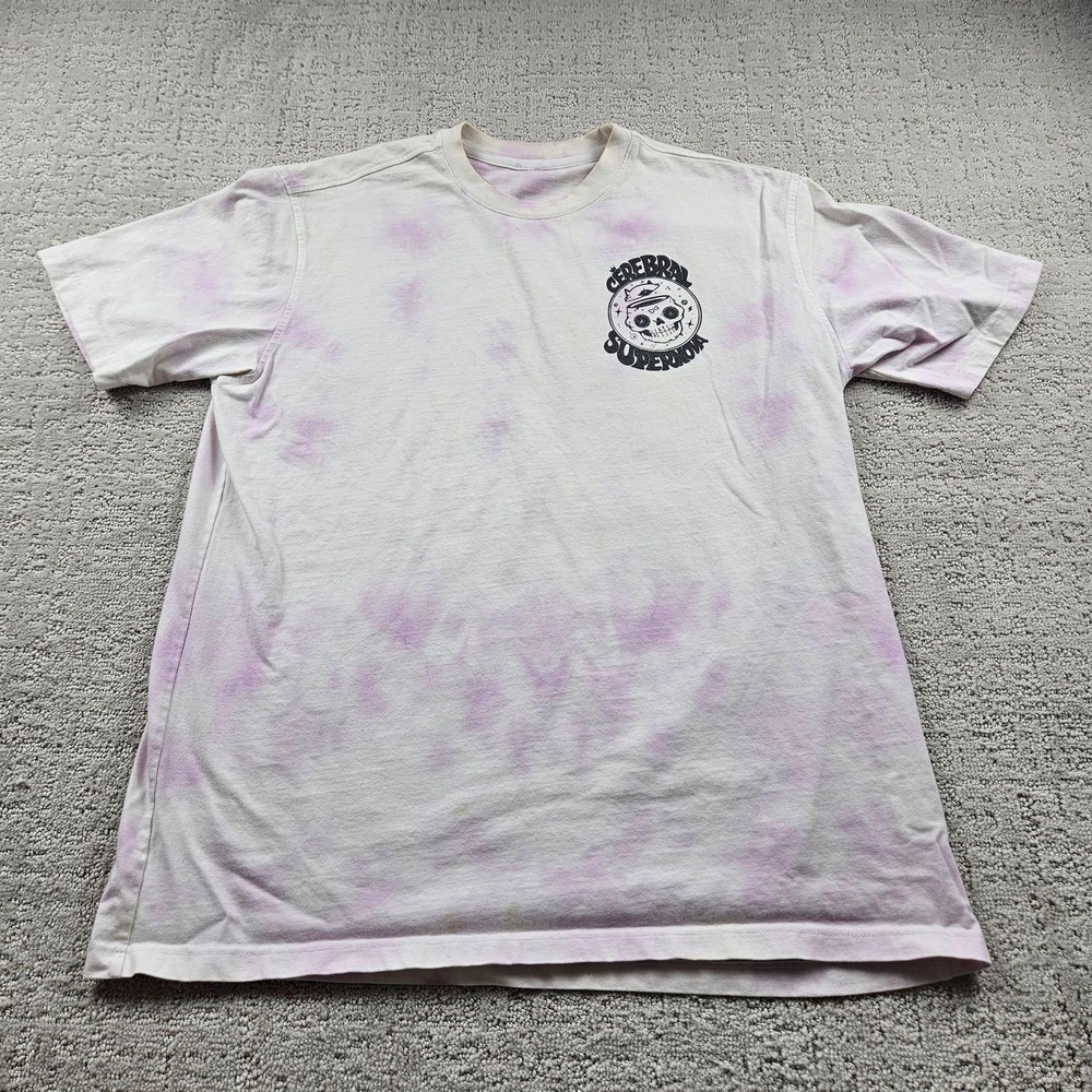 Shirt Mens XL White Purple Tie Dye Cerebral Supernova Skull Back Print
