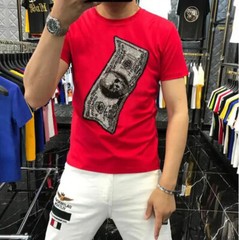 New Fashion Skull Trend Rhinestone Summer Short Sleeve Luxury Men Cotton T-Shirt