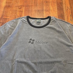 Vintage Microsoft Windows Mobile Computer Tech Faded Gray Black Ringer T-shirt L