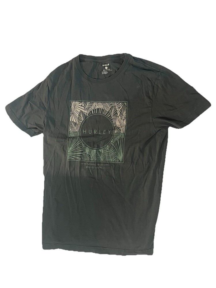 Hurley Graphic Tee Mens Medium Green Cotton Travel Beach Outdoor Short Sleeve