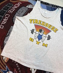 Vintage Firehouse Gym Shirt Tank Top Gray Distress Mens XL 90s Powerhouse Parody