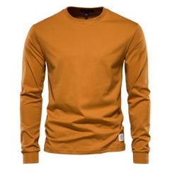 Zonbailon men’s t-shirt base solid pure cotton crew neck breathable long sleeve