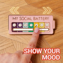 2-Pack Funny Social Battery Slider Enamel Pin – Cute 7-Day Mood Interactive L…