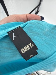 Obey Mens XL Long Sleeve Greek Graphic T-Shirt 100% Cotton Turquoise Streetwear
