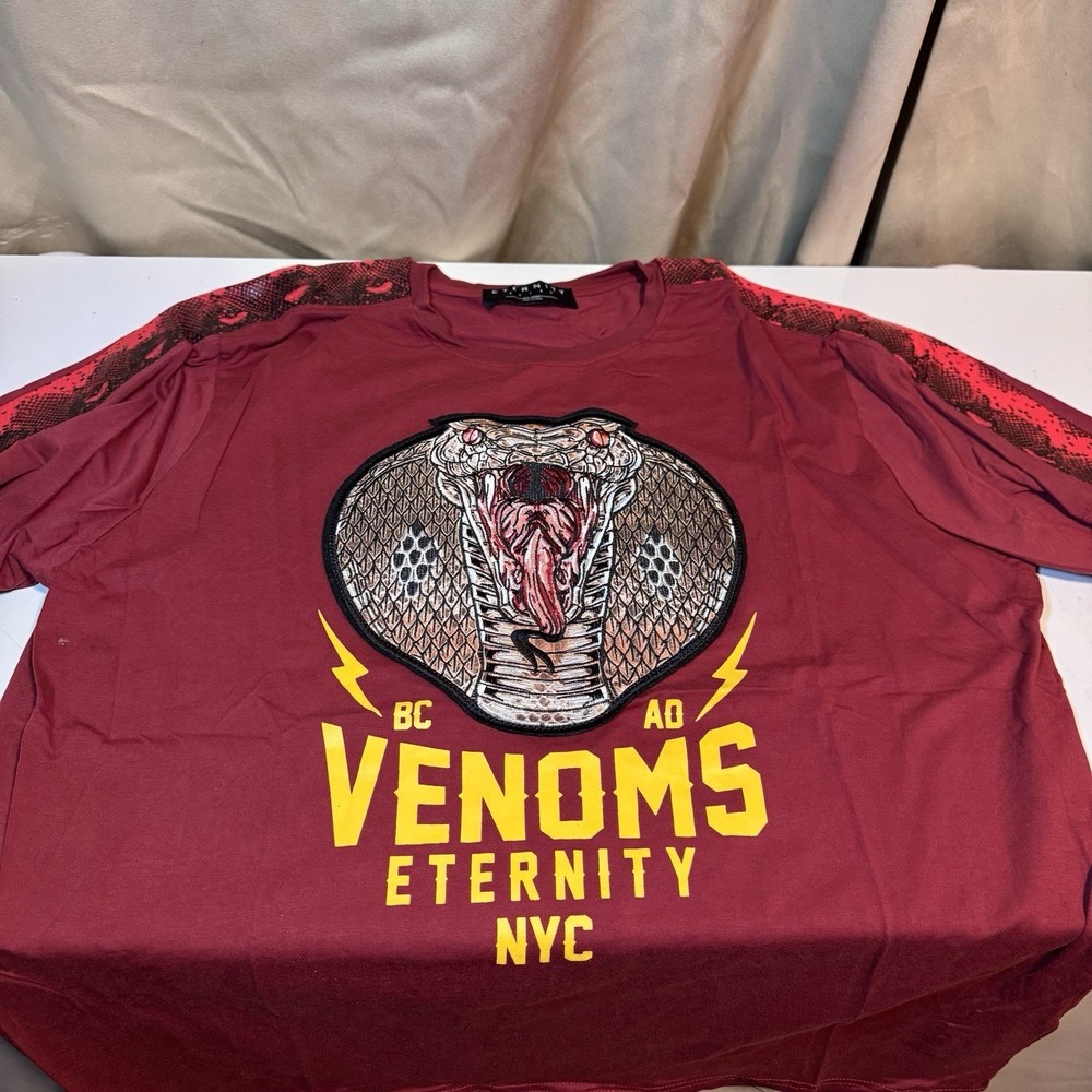 Eternity BC/AD shirt Red 2XL NWOT Faux Snake Skin Sleeves