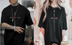 Cross Love Heart Print Men an Women’s Casual Short Sleeve T-Shirt Size 3X L