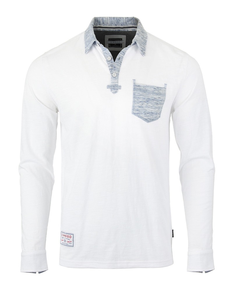 ZIMEGO Mens Long Sleeve Vintage Color Contrast Placket Pocket Polo Shirts