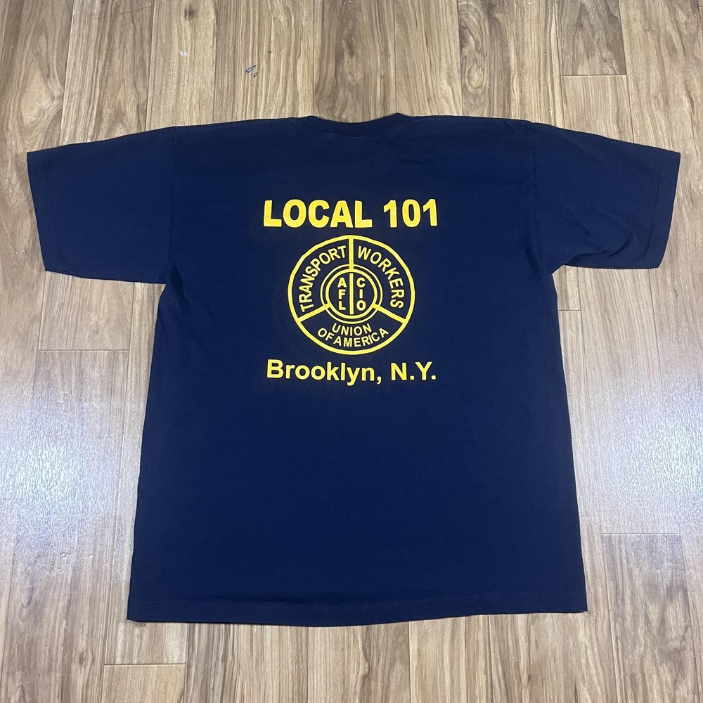 Vintage Brooklyn Transport Union Shirt Mens XL Blue TWU Local 101 Graphic USA