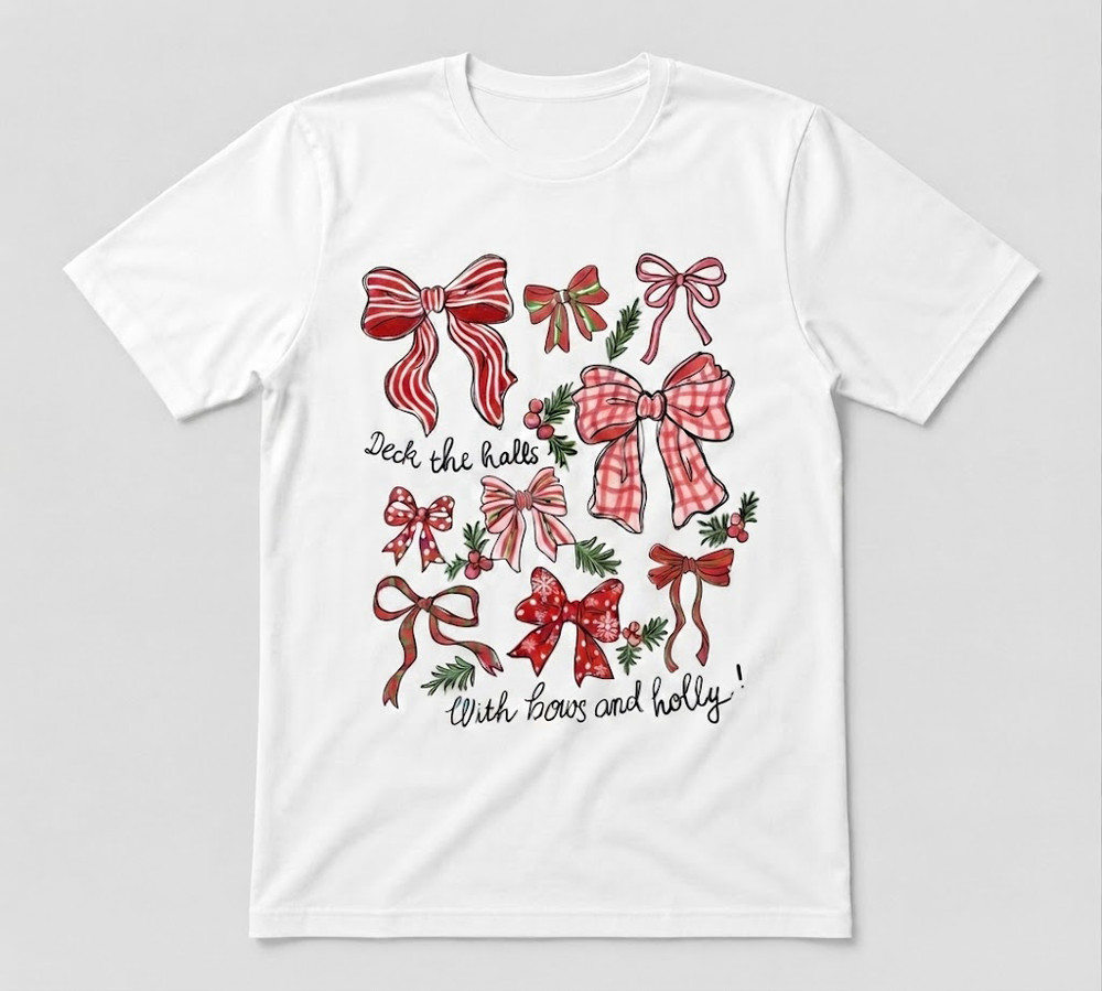 Christmas Holiday Bows Deck The Halls Lover Graphic Gift White T-shirt