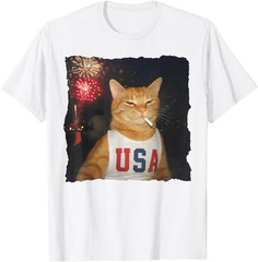 July 4th Patriotic Funny Cat Smoking Cigarette 250 Years Cute Lover T-Shirt
