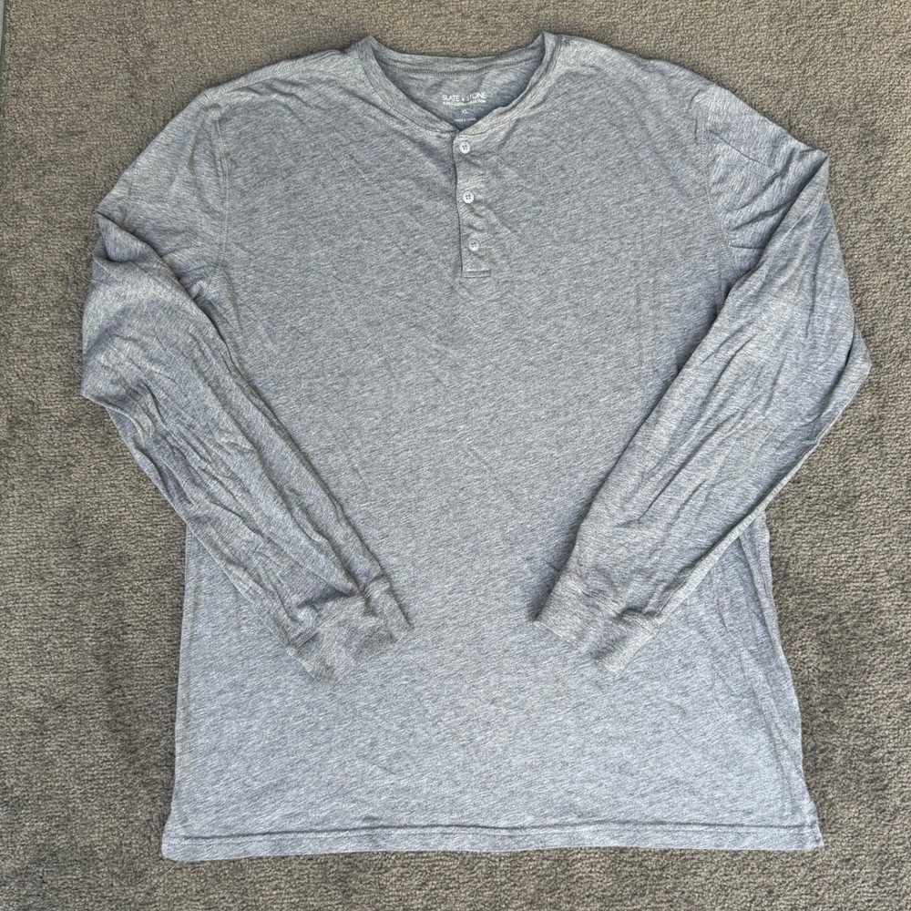 Slate & Stone Mens XL Supima Cotton Henley Long Sleeve Shirt Heather Grey 3624