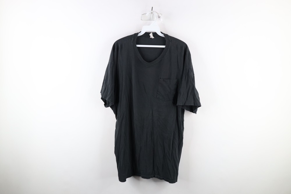 Vintage 90s Hanes Mens Size XL Distressed Blank Pocket T-Shirt Black Cotton