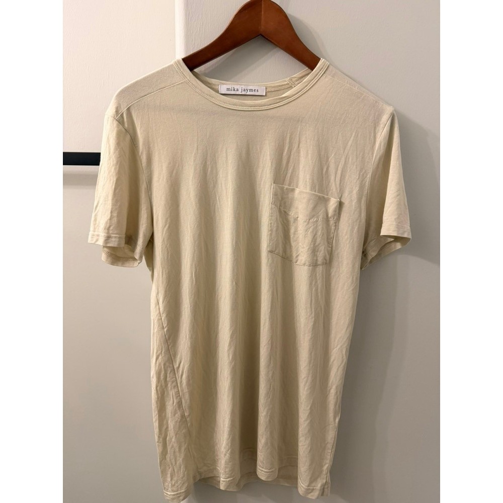 Mika Jaymes Pocket Tee Mens Small Cream Modal Spandex Short Sleeve T-Shirt