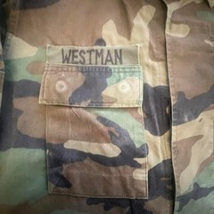 US Army Woodland Camo Fatigue Army Issued with Name button up Medium