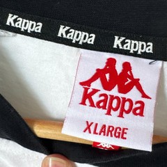 Kappa Banda T-Shirt – White/Black Ringer Tee with Logo Tape Sleeves – XL