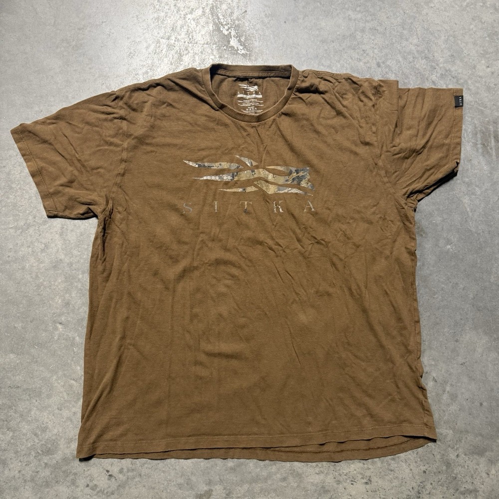 2XL Sitka Gear Shirt Brown Short Sleeve Crewneck Spellout Logo Tactical Hunt XXL
