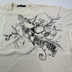 GRN Green Apple Designer Cream T Shirt Mens Sz XL Hummingbird Flowers Banner