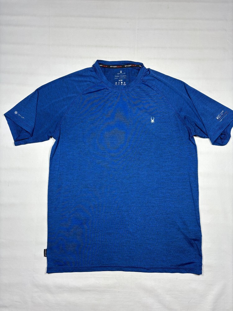 Spyder Mens M Blue Heather Performance Rash Guard T-Shirt UPF 30+ Quick Dry Top
