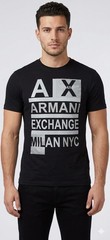 $50 ARMANI EXCHANGE Black STACKED Short Sleeve Slim Fit Designer T-shirt NWT