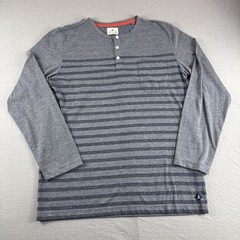Sperry Henley Mens L Gray Blue Striped Long Sleeve Pocket Thermal Base Layer Top