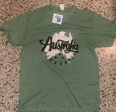 t-shirt features a “Down Under” Australia theme with a kangaroo logo NWT