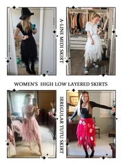 Women’s Tulle Skirts High Low Layered A-line Midi Skirt Irregular Tutu for Wo…