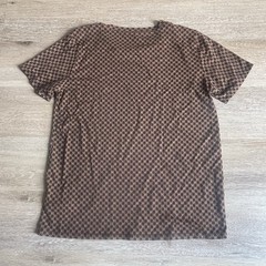 Michael Kors Brown Logo Shirt Medium All Over Check 2-Tone Squares Lightweight