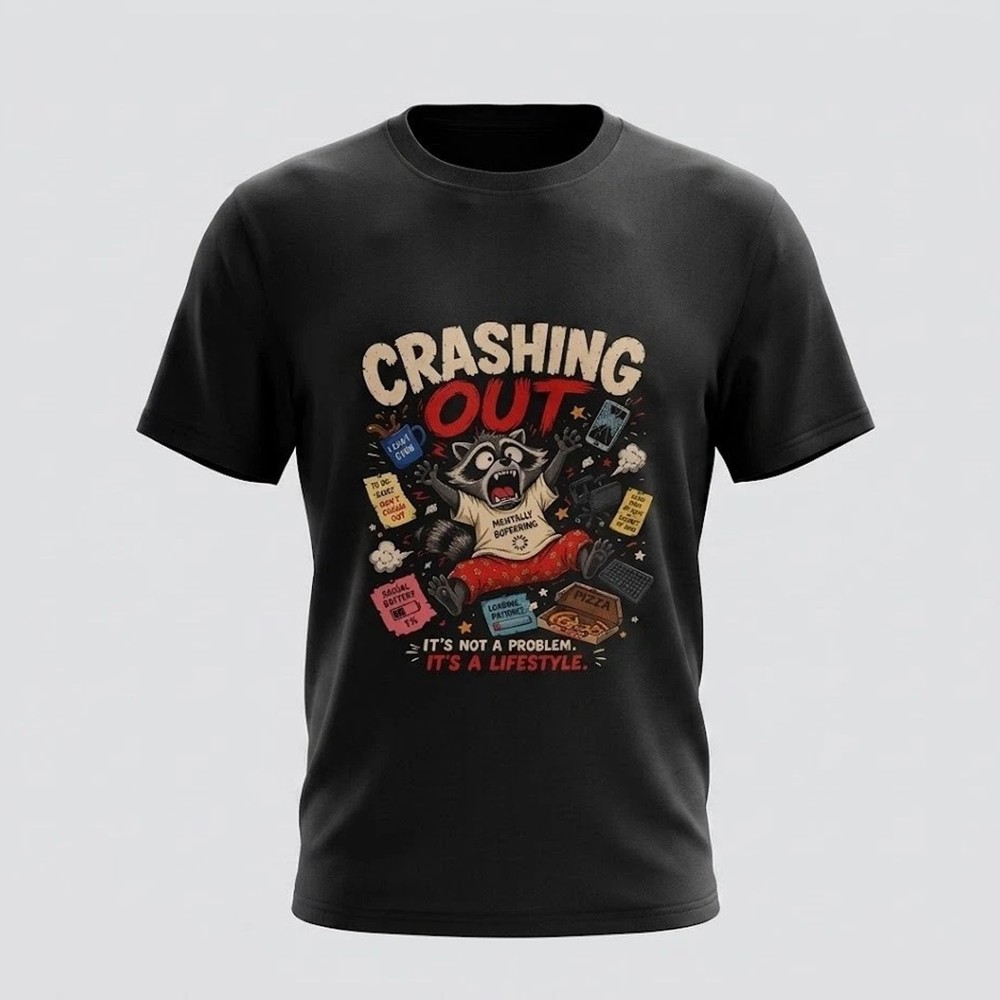 Crashing Out Raccoon T-Shirt Funny Meme Graphic Tee Cotton Men Women Casual