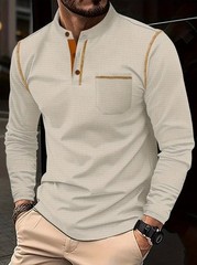 Mens Long Sleeved High-Grade T-shirts Standing Collar Formal Occasions Shirt Top