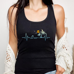 Heartbeat with Tropical Palm Trees Beach Island Sunset Tank Top