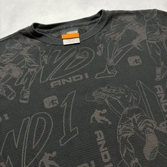 Vintage AND1 Long Sleeve Thermal Shirt Mens L Black AOP Basketball Graphic Y2K