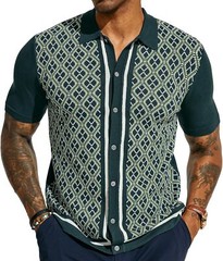 Men’s Vintage Knitted Polo Shirt 70s Style Contrast Color Short Sleeve Casual
