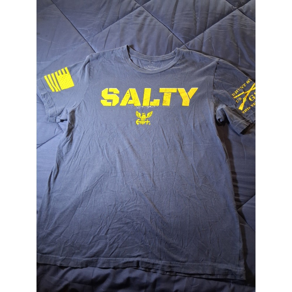Grunt Style Salty Navy Blue Graphic T-Shirt Mens XL Patriotic Anchor Yellow Logo