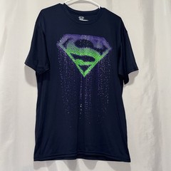 Superman T Shirt Puff Paint Blue Mens Size Large Euc E2200