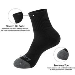 Monxiery Mens 100% Cotton Cushioned Moisture Wicking One Size, 5 Pairs Black