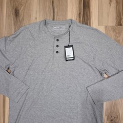 Public Rec Adapt LS Henley Mens Large Heather Gray Long Sleeve Performance Shirt