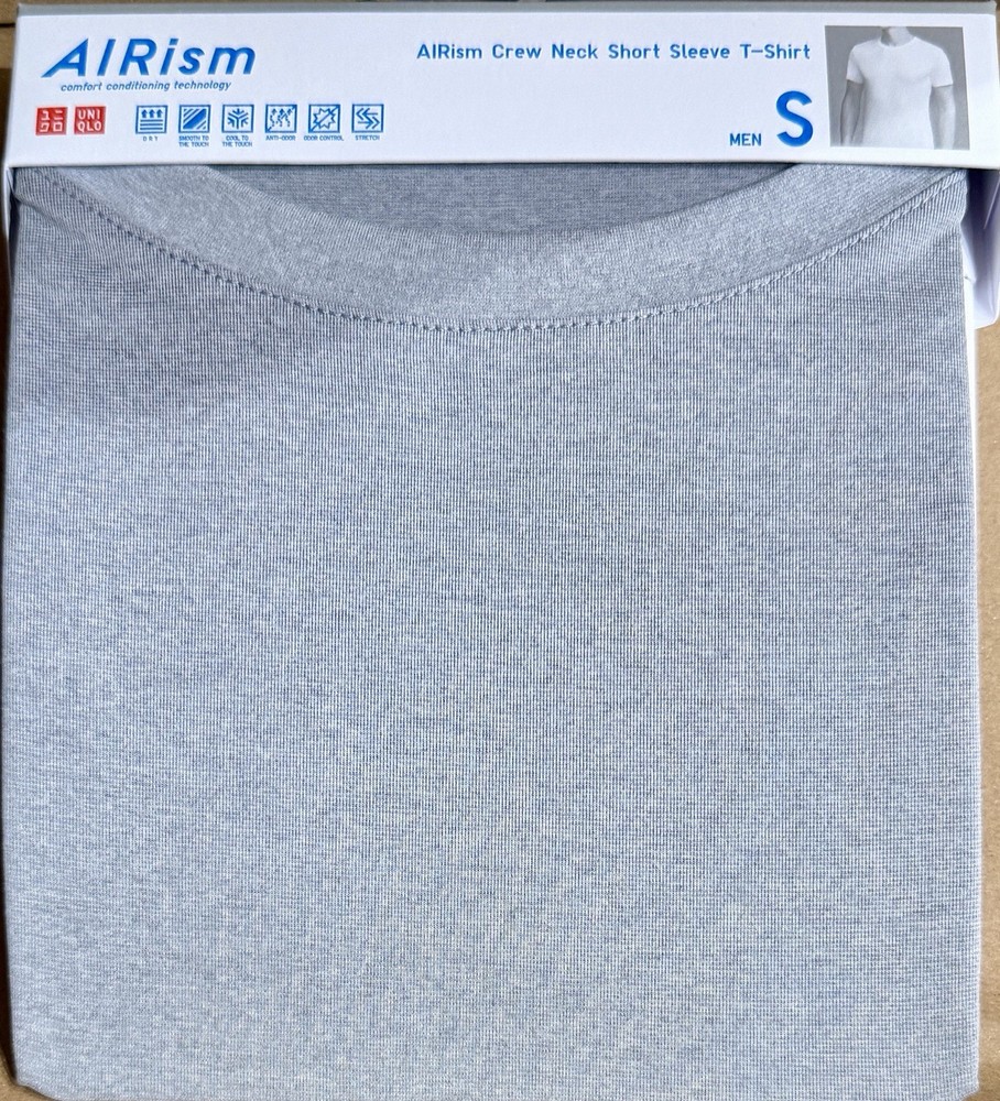 UNIQLO AIRism Crew Neck Short-Sleeve T-Shirt 02 LIGHT GRAY Size Small