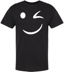 Winking Smiley Face Printed T-Shirt Funny Cute Wink Smiley Graphic Tee