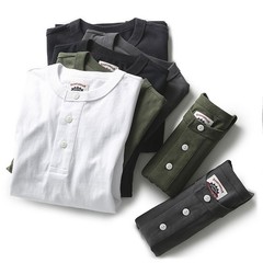 American Summer New Mens Cotton Henry Collar Retro Casual Short-Sleeved T-Shirt