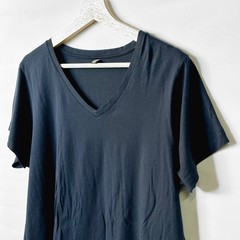Uniqlo Mens T Shirt XXL Navy V Neck Short Sleeve Cotton Casual Basic Tee