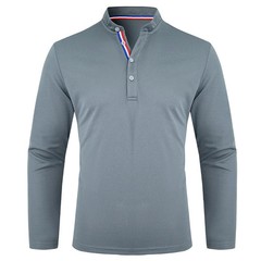 Men’s Polo Shirt-Spring and Autumn Casual Business Buckle Henry Collar Long slee
