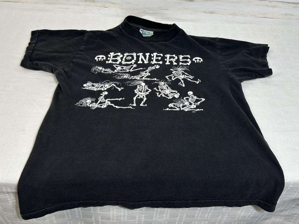 Vtg. 90’s Skeleton Tourchamp Boners Men Single Stitch T-Shirt Size SLIM LARGE