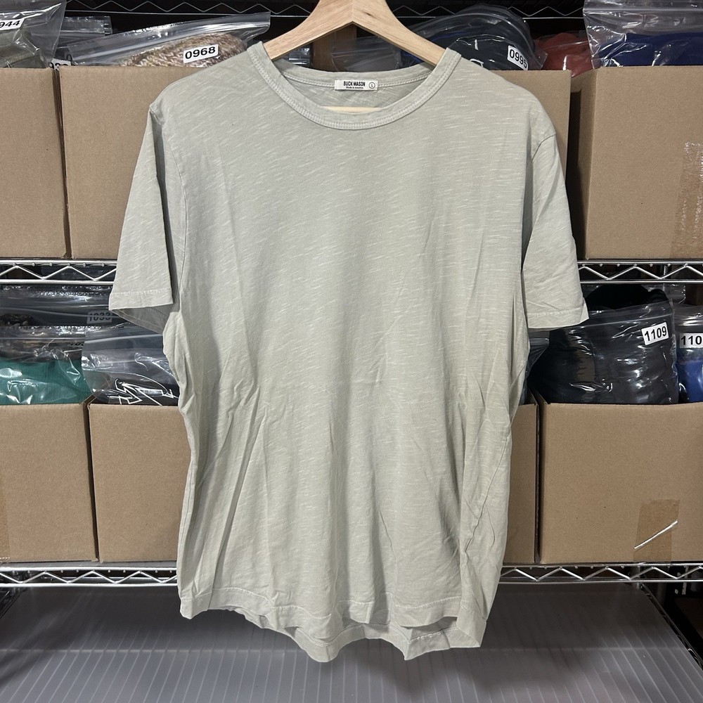 Buck Mason T Shirt Slub Curved Hem Tee Olive Green Mens Large USA Made Heritage