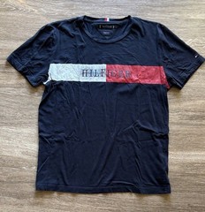 Tommy Hilfiger Men’s Organic Cotton Navy Blue Red White Sz Large T Shirt Logo