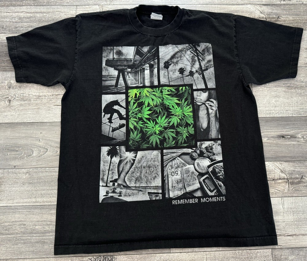 Marijuana Shirt Mens 2XL Weed Smoke 420 Shaka Streetwear REMEMBER MOMENTS Black