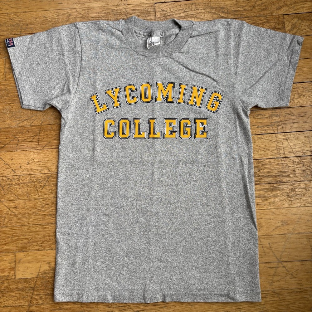Vintage 90s Lycoming College Shirt Gray Cotton Rayon Size Small