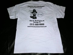 President Abraham Lincoln Chicago Auto Insurance Rare New Promo Large L T-Shirt