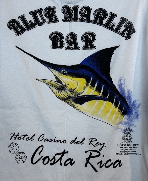 Blue Marlin Bar Costa Rica Hotel & Casino Del Rey pocket t-shirt Sz L Beach